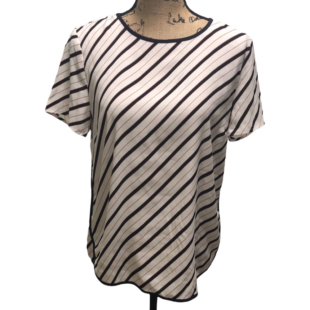 {Ann Taylor} Striped Short Sleeve Blouse